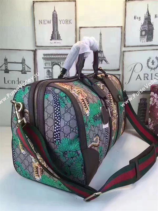 Gucci large boston luggage tri green gray bag 6611