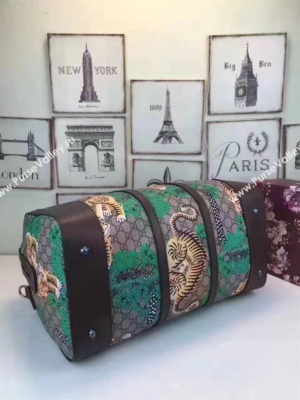 Gucci large boston luggage tri green gray bag 6611