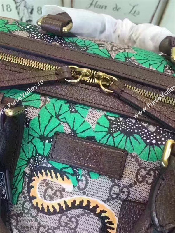 Gucci large boston luggage tri green gray bag 6611