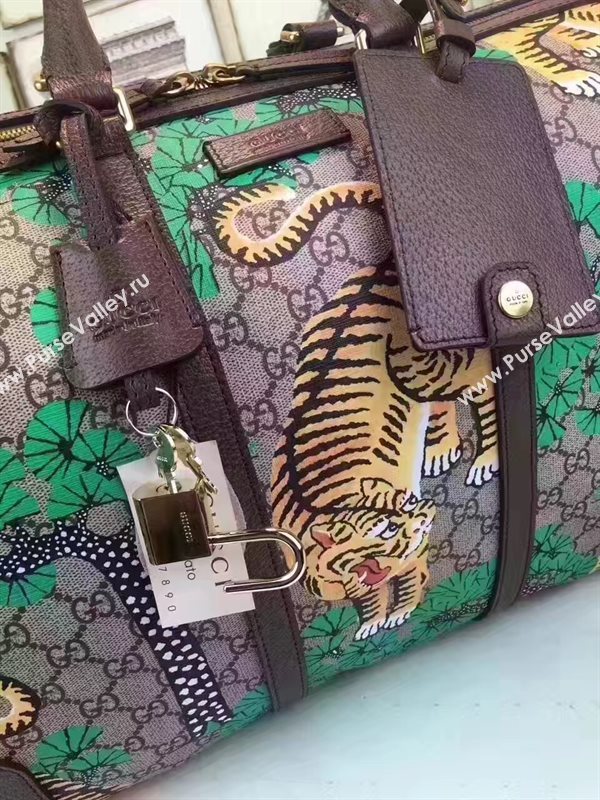 Gucci large boston luggage tri green gray bag 6611