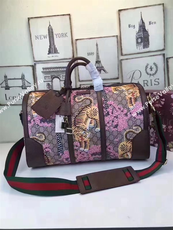 Gucci large boston luggage tri pink gray bag 6612