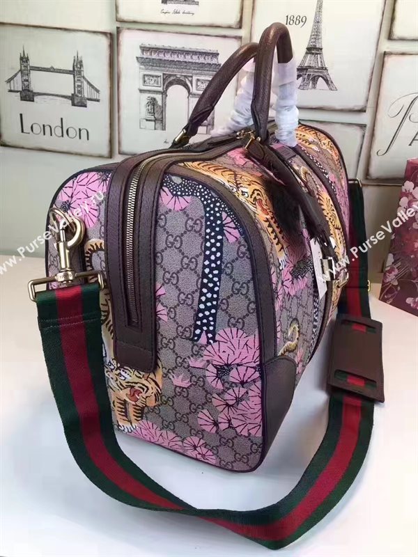 Gucci large boston luggage tri pink gray bag 6612