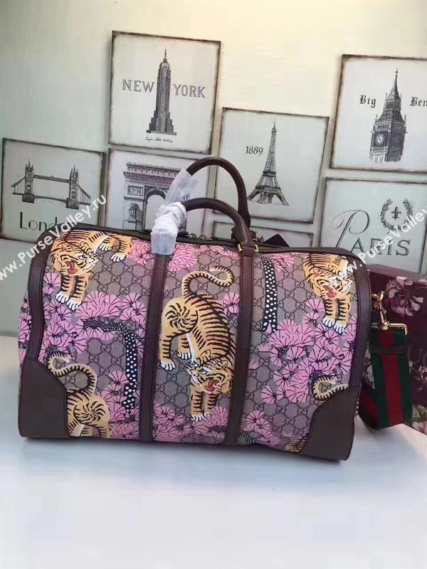 Gucci large boston luggage tri pink gray bag 6612