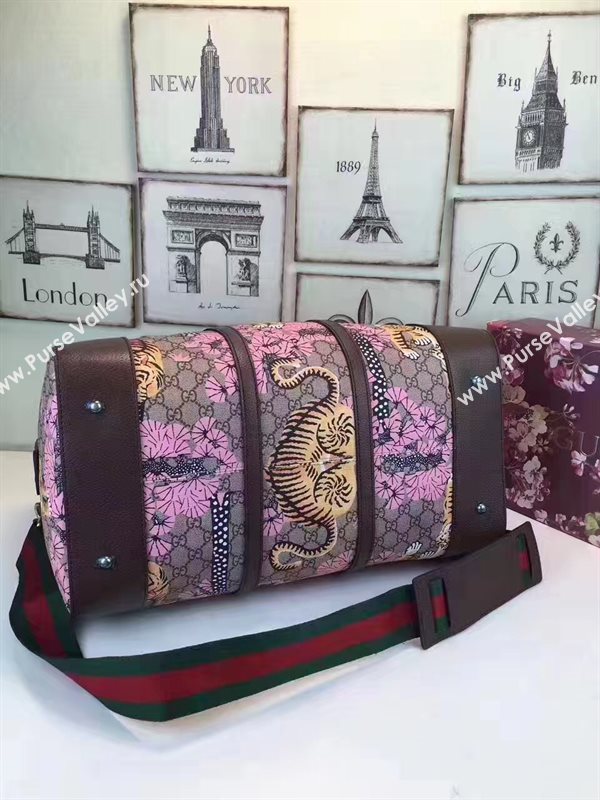 Gucci large boston luggage tri pink gray bag 6612