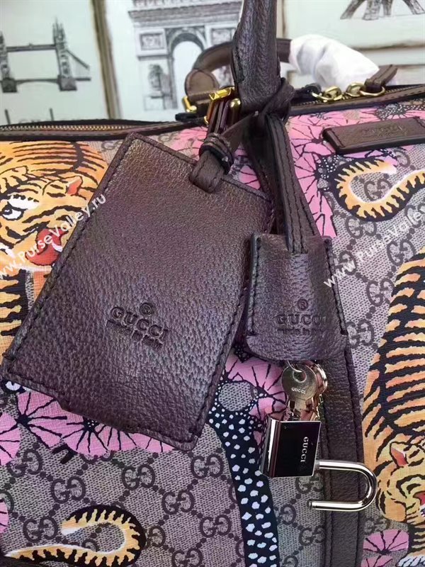 Gucci large boston luggage tri pink gray bag 6612