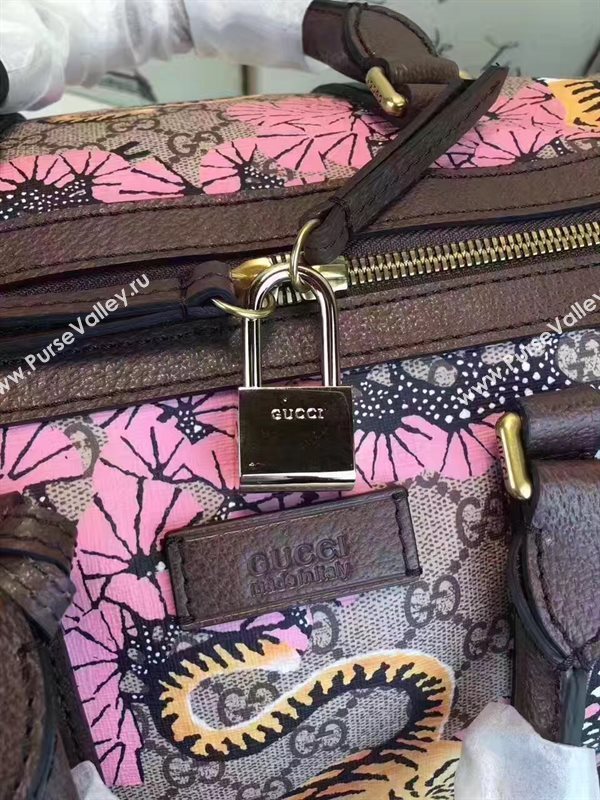 Gucci large boston luggage tri pink gray bag 6612