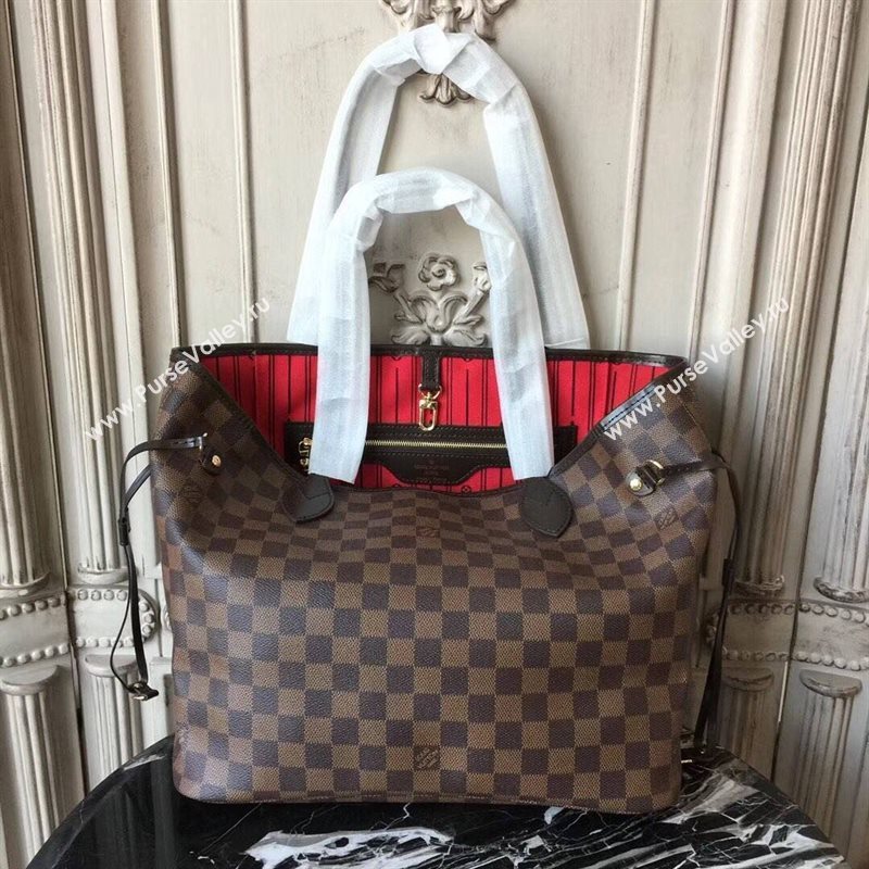 LV Louis Vuitton Monogram Neverfull 32 MM Handbag N51105 Damier Bag Coffee 6626