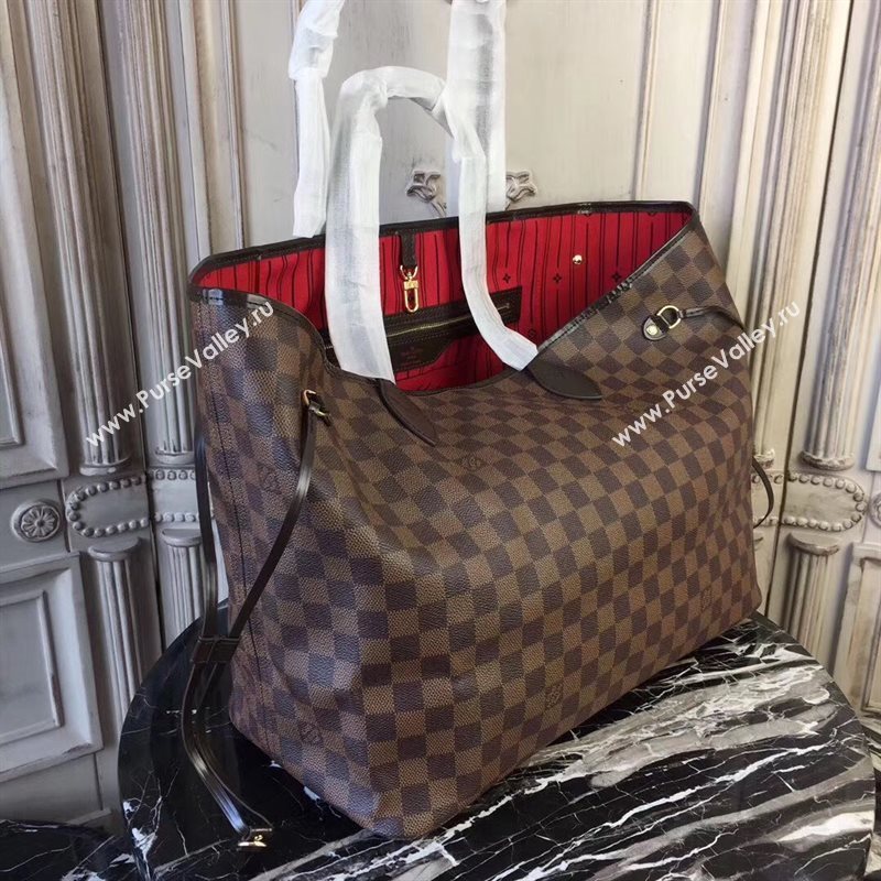 LV Louis Vuitton Monogram Neverfull 40 GM Handbag N51105 Damier Bag Coffee 6627