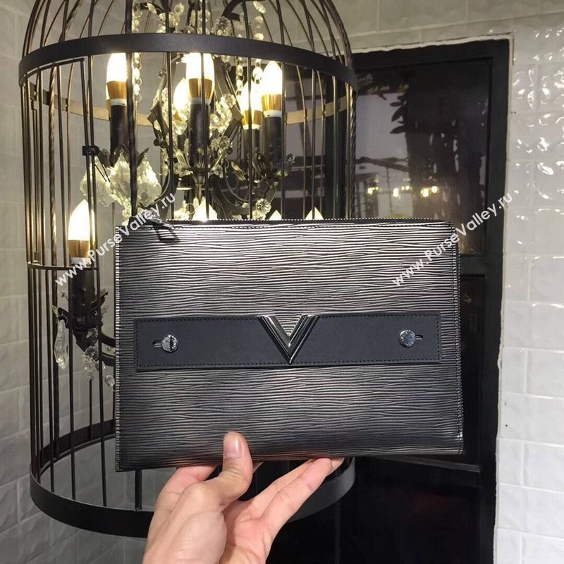 LV Louis Vuitton M62092 Twist Pochette Essential V Clutch Handbag Epi Leather Bag Gray 6635
