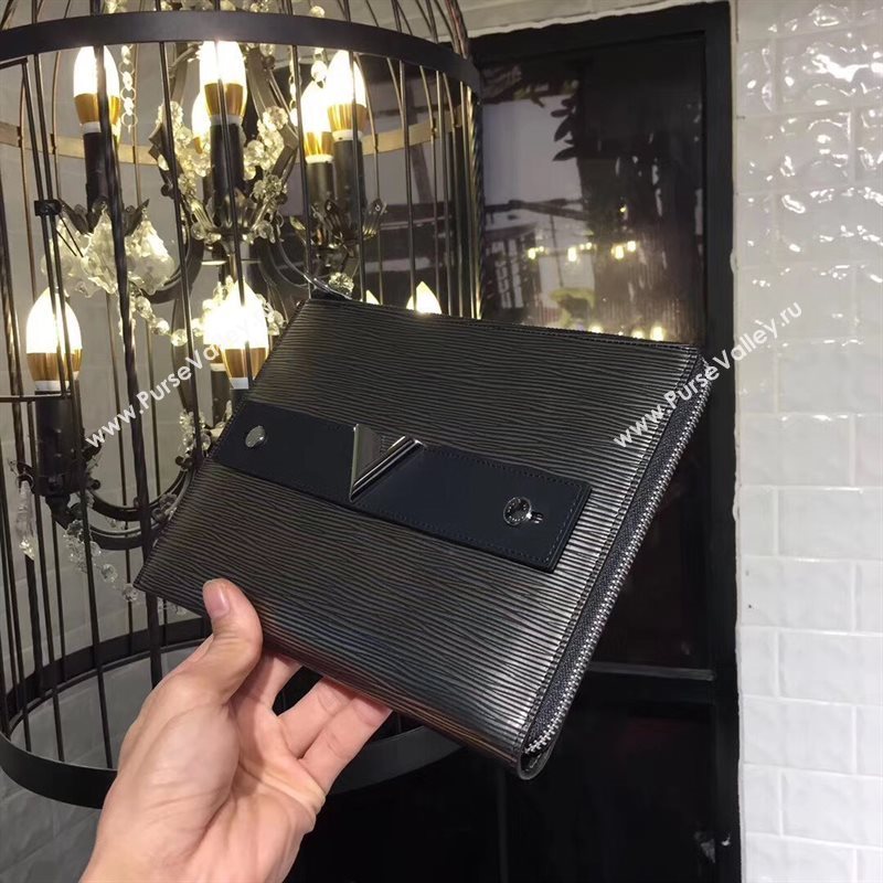 LV Louis Vuitton M62092 Twist Pochette Essential V Clutch Handbag Epi Leather Bag Gray 6635