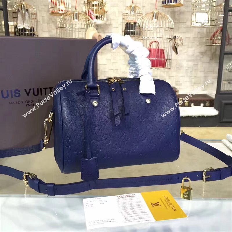 M40792 LV Louis Vuitton Speedy 30 25 Bag Monogram Real Leather Handbag Navy 6745