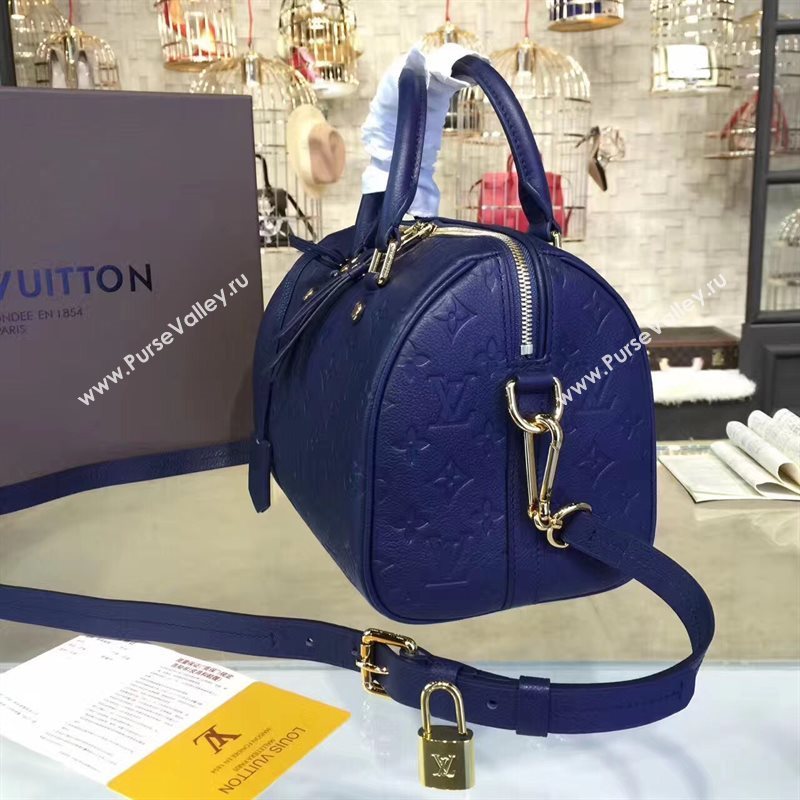 M40792 LV Louis Vuitton Speedy 30 25 Bag Monogram Real Leather Handbag Navy 6745