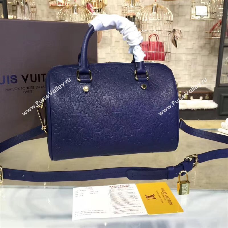 M40792 LV Louis Vuitton Speedy 30 25 Bag Monogram Real Leather Handbag Navy 6745