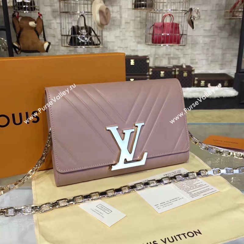 M54230 LV Louis Vuitton Chain Louise Handbag Real Leather Shoulder Bag Nude 6781