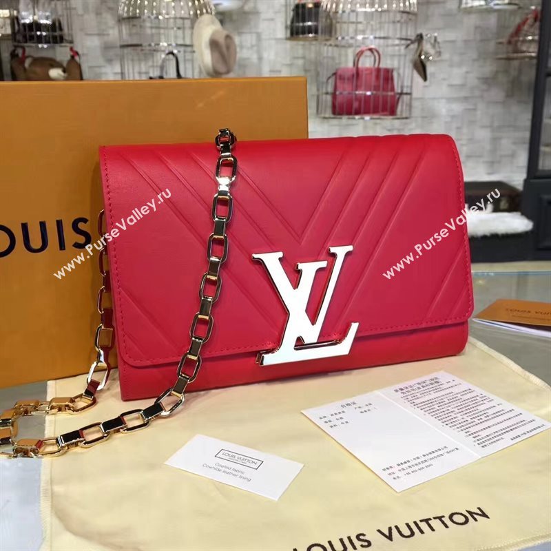 LV Louis Vuitton Chain Louise Handbag Real Leather Shoulder Bag Red M54113 6782