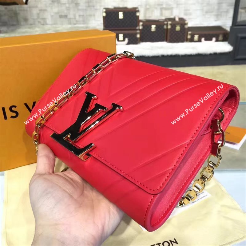 LV Louis Vuitton Chain Louise Handbag Real Leather Shoulder Bag Red M54113 6782