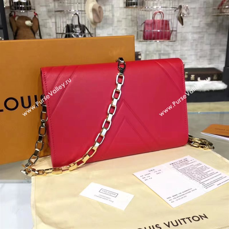 LV Louis Vuitton Chain Louise Handbag Real Leather Shoulder Bag Red M54113 6782