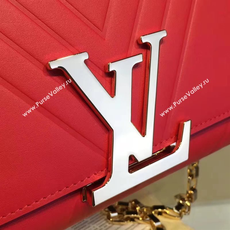 LV Louis Vuitton Chain Louise Handbag Real Leather Shoulder Bag Red M54113 6782