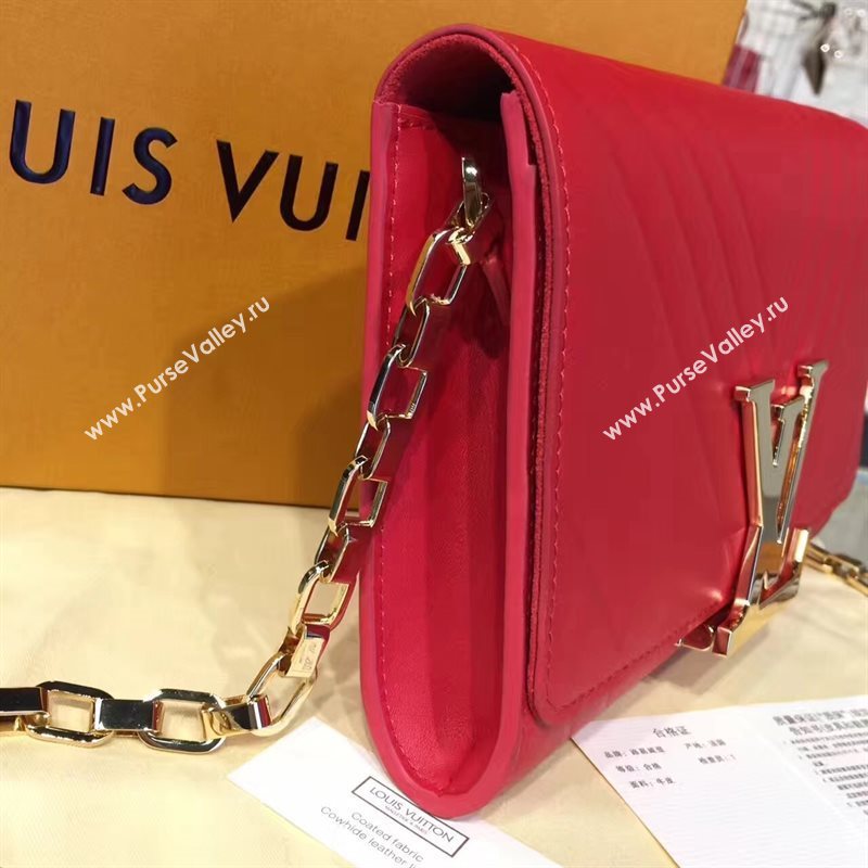 LV Louis Vuitton Chain Louise Handbag Real Leather Shoulder Bag Red M54113 6782