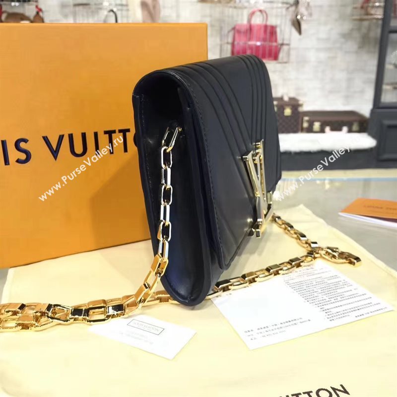 LV Louis Vuitton Chain Louise Handbag Real Leather Shoulder Bag Black M54230 6783