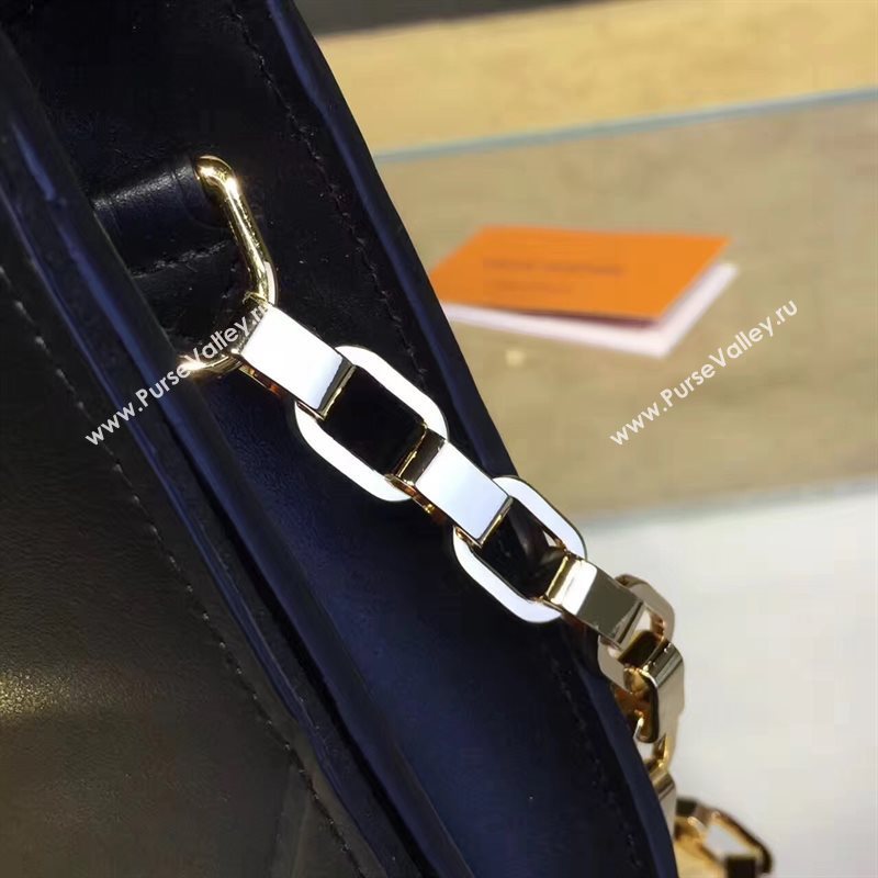 LV Louis Vuitton Chain Louise Handbag Real Leather Shoulder Bag Black M54230 6783