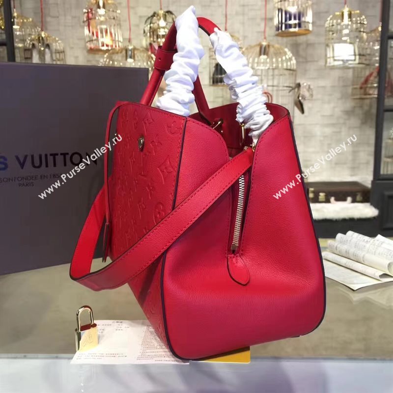 LV Louis Vuitton Montaigne Handbag Monogram Real Leather Tote Bag Red M41194 6784