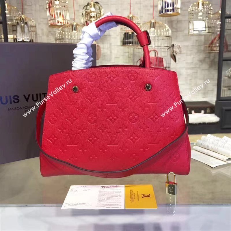 LV Louis Vuitton Montaigne Handbag Monogram Real Leather Tote Bag Red M41194 6784