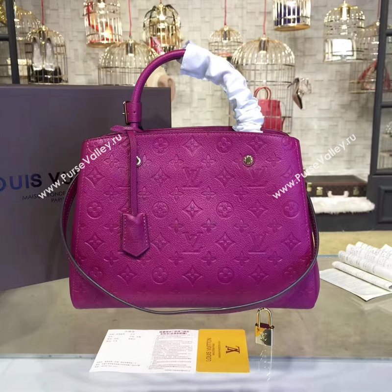LV Louis Vuitton Montaigne Handbag Monogram Real Leather Tote Bag Purple M41048 6785
