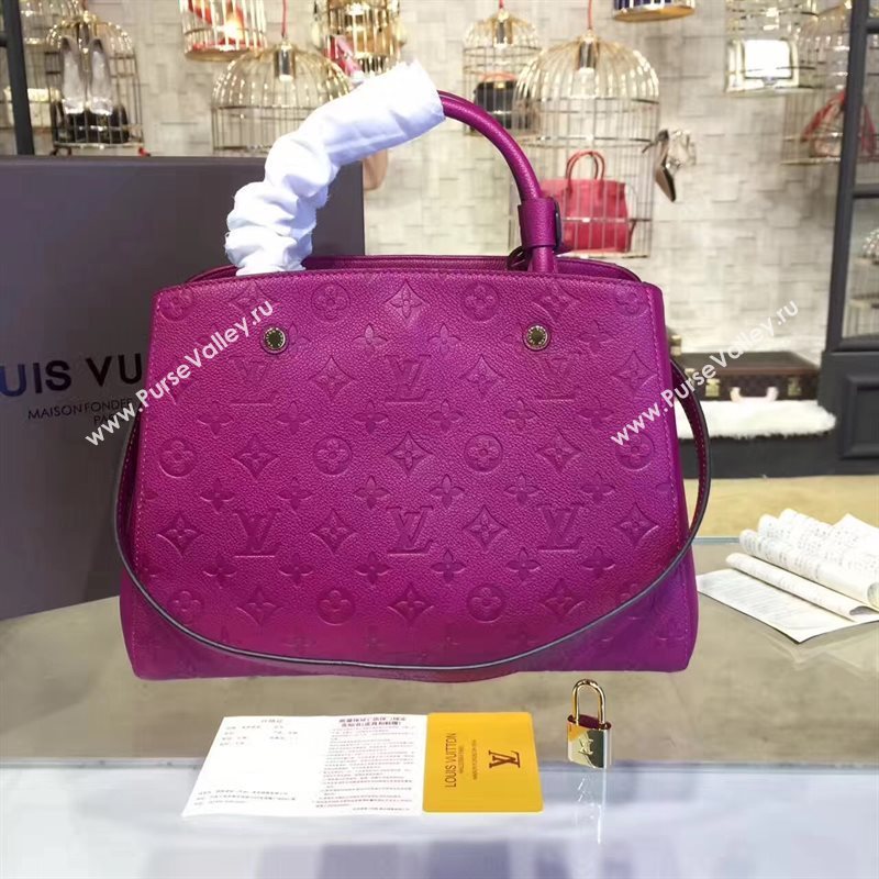 LV Louis Vuitton Montaigne Handbag Monogram Real Leather Tote Bag Purple M41048 6785