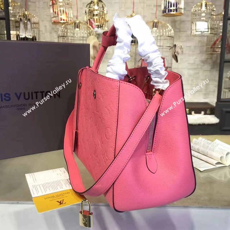 LV Louis Vuitton Montaigne Handbag Monogram Real Leather Tote Bag Pink M41048 6786
