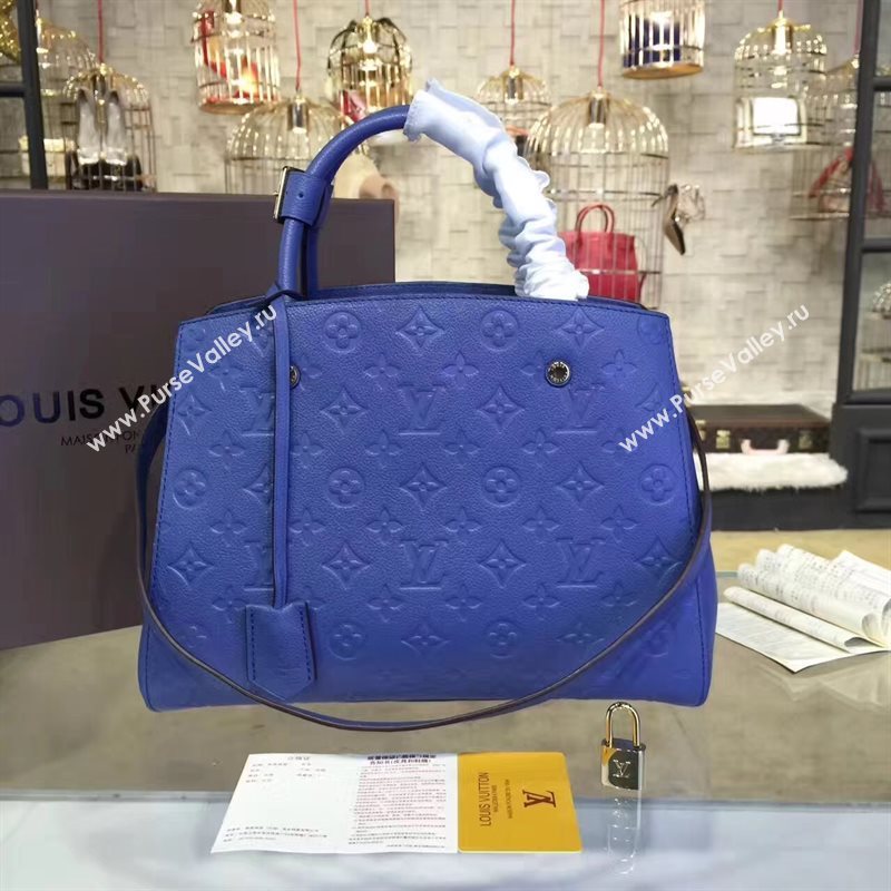 LV Louis Vuitton Montaigne Handbag Monogram Real Leather Tote Bag Blue M41048 6789