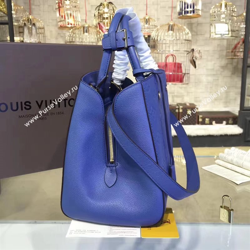 LV Louis Vuitton Montaigne Handbag Monogram Real Leather Tote Bag Blue M41048 6789