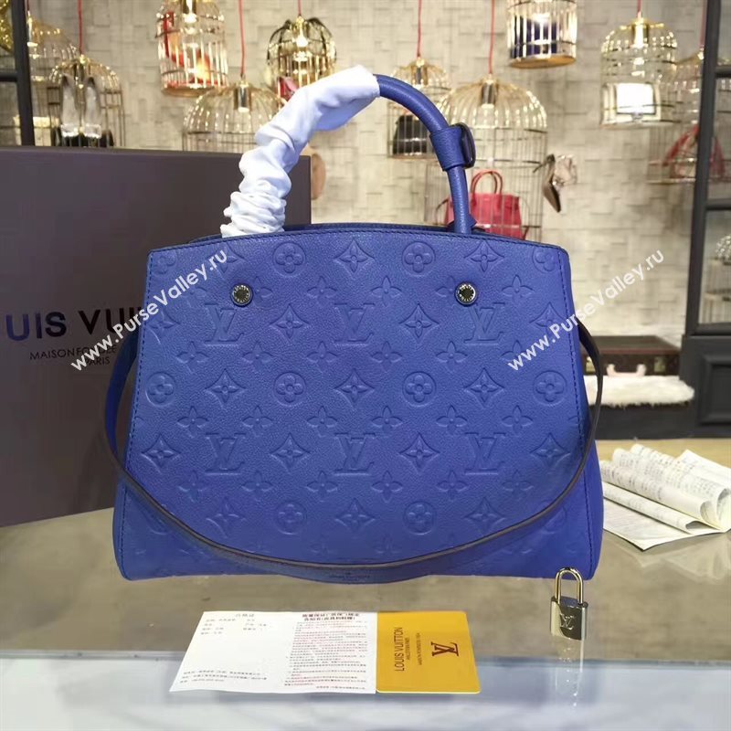LV Louis Vuitton Montaigne Handbag Monogram Real Leather Tote Bag Blue M41048 6789