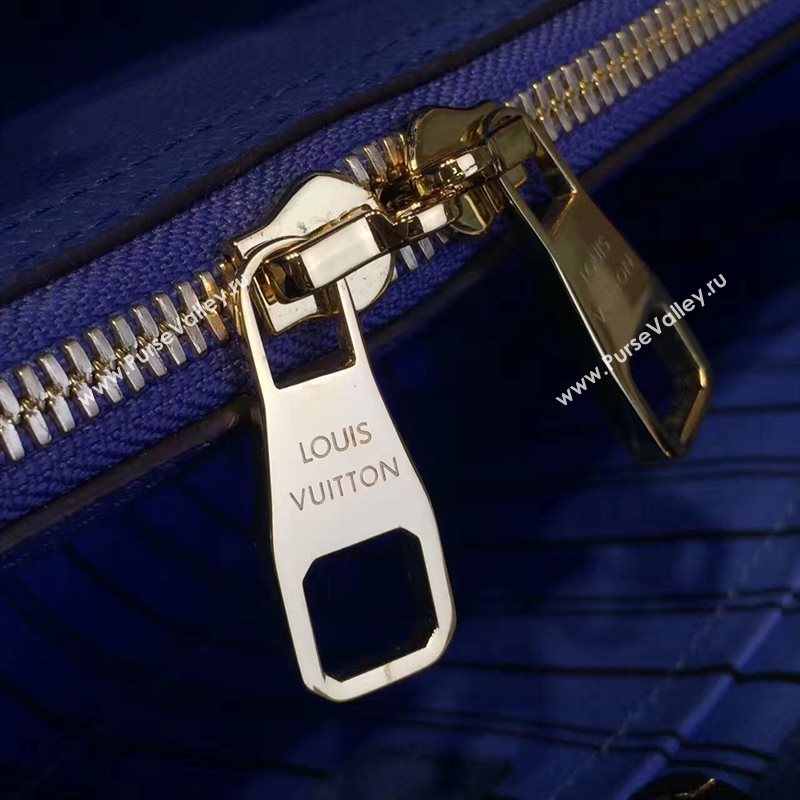 LV Louis Vuitton Montaigne Handbag Monogram Real Leather Tote Bag Blue M41048 6789