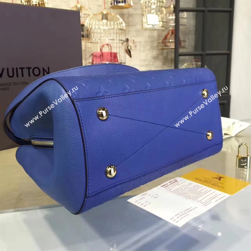 LV Louis Vuitton Montaigne Handbag Monogram Real Leather Tote Bag Blue M41048 6789