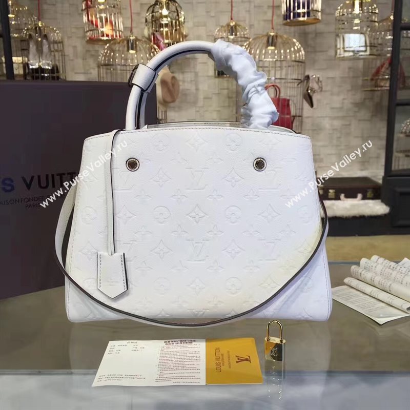 LV Louis Vuitton Montaigne Handbag Monogram Real Leather Tote Bag White M44061 6790