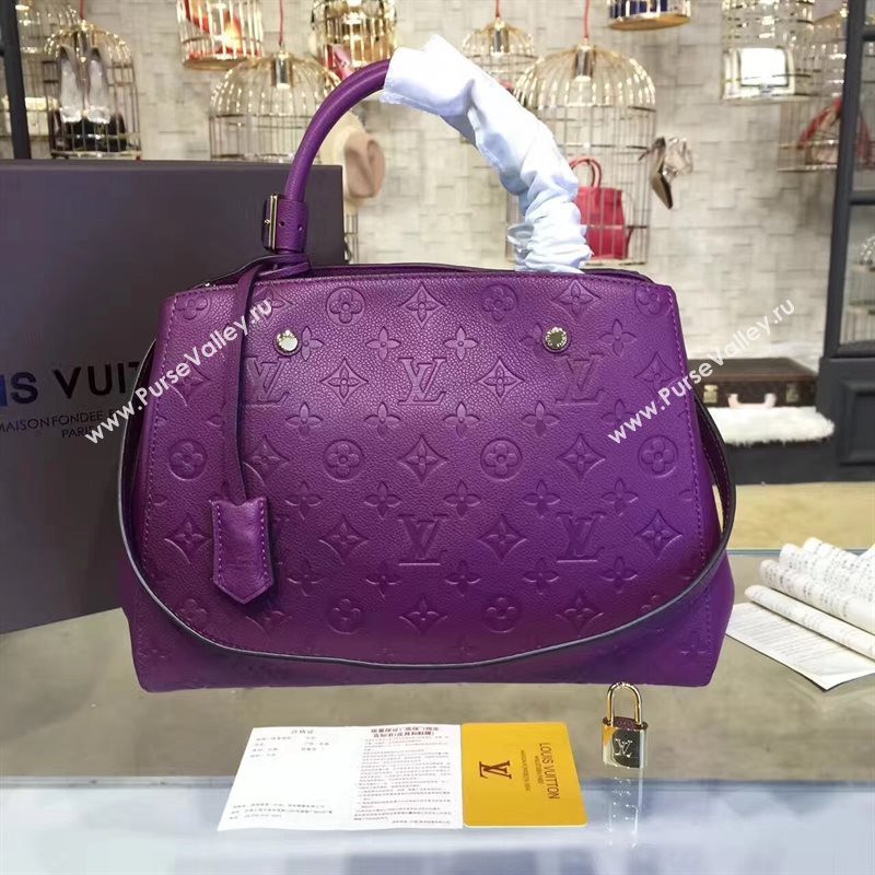 LV Louis Vuitton Montaigne Handbag Monogram Real Leather Tote Bag Violet M41048 6792