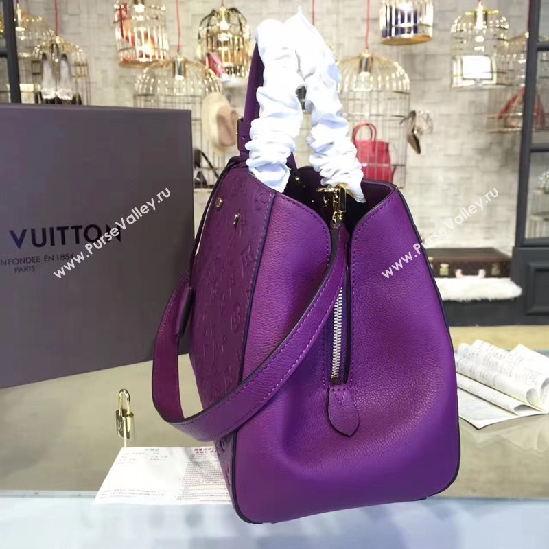 LV Louis Vuitton Montaigne Handbag Monogram Real Leather Tote Bag Violet M41048 6792