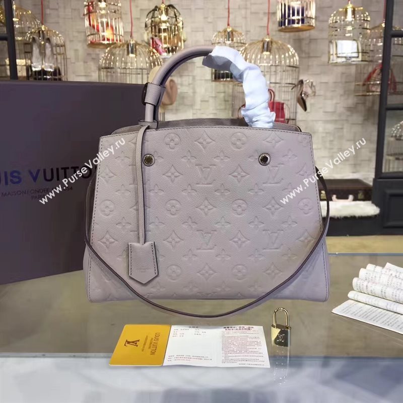 LV Louis Vuitton Montaigne Handbag Monogram Leather Tote Bag Beige M44061 6794