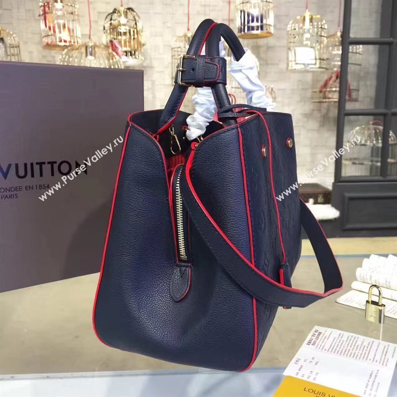 LV Louis Vuitton Montaigne Handbag Monogram Leather Tote Bag Navy M42746 6795