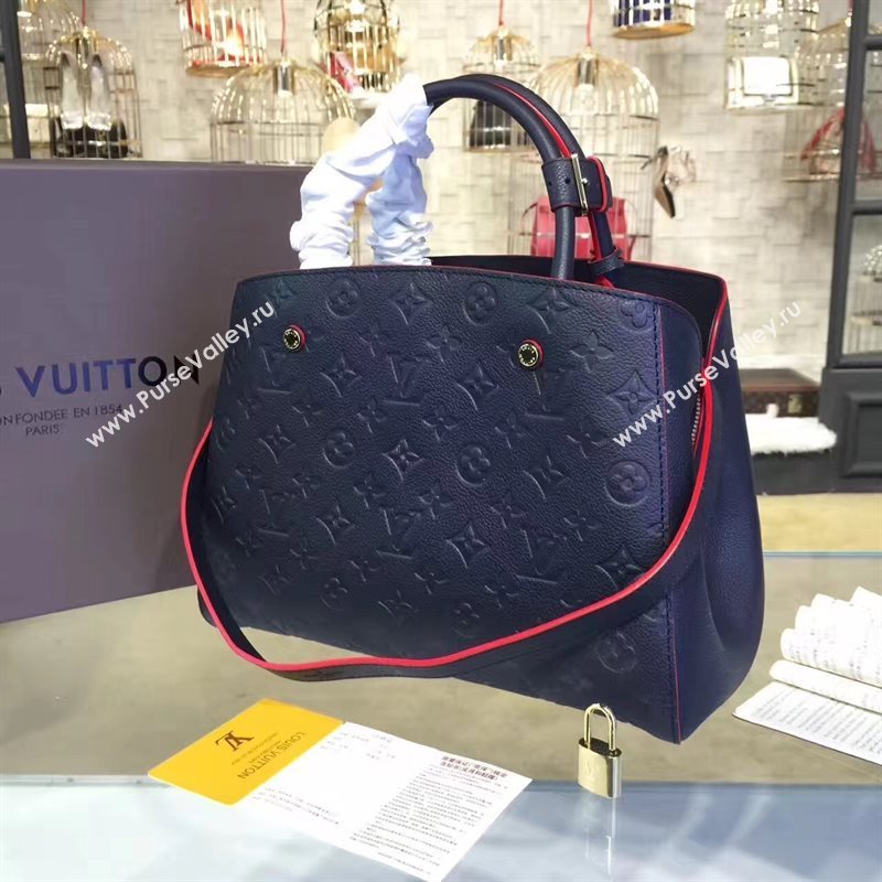 LV Louis Vuitton Montaigne Handbag Monogram Leather Tote Bag Navy M42746 6795