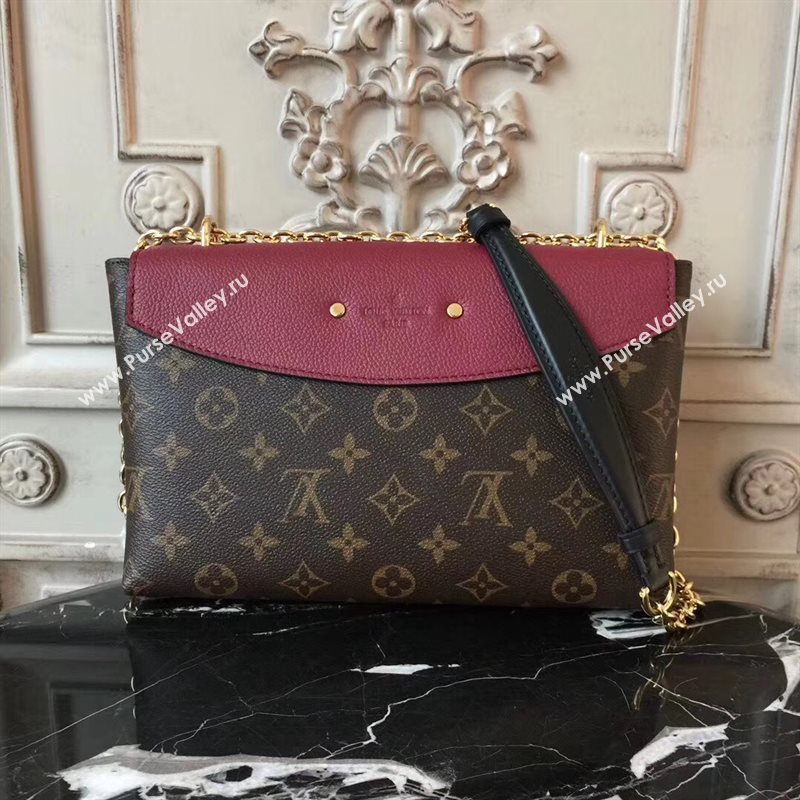 M43715 LV Louis Vuitton Monogram Saint Placide Chain Bag Real Leather Handbag Maroon 6705
