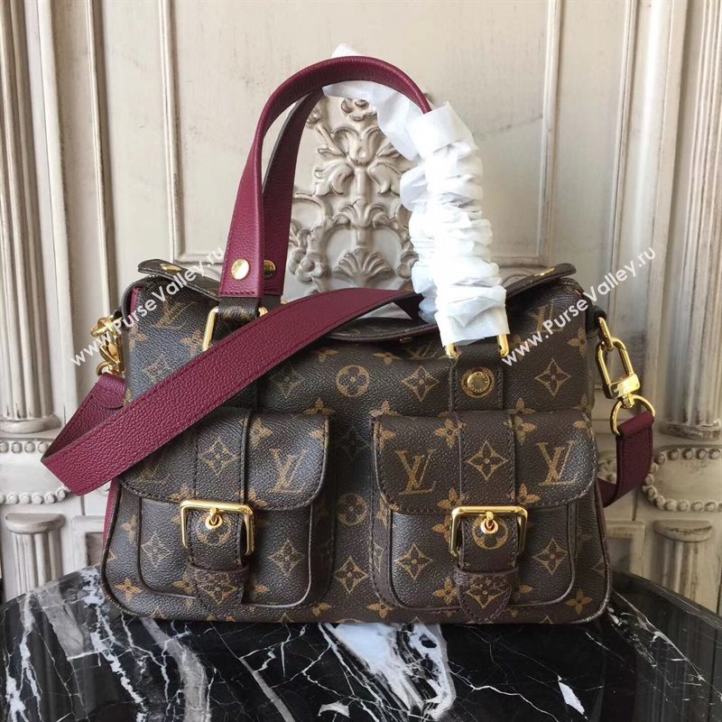 M43482 LV Louis Vuitton Manhattan Bag Monogram Tote Handbag Maroon 6721