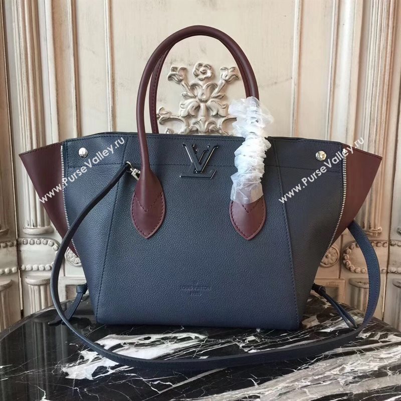 M54842 LV Louis Vuitton Freedom Tote Bag Zipper Real leather Handbag Navy 6727