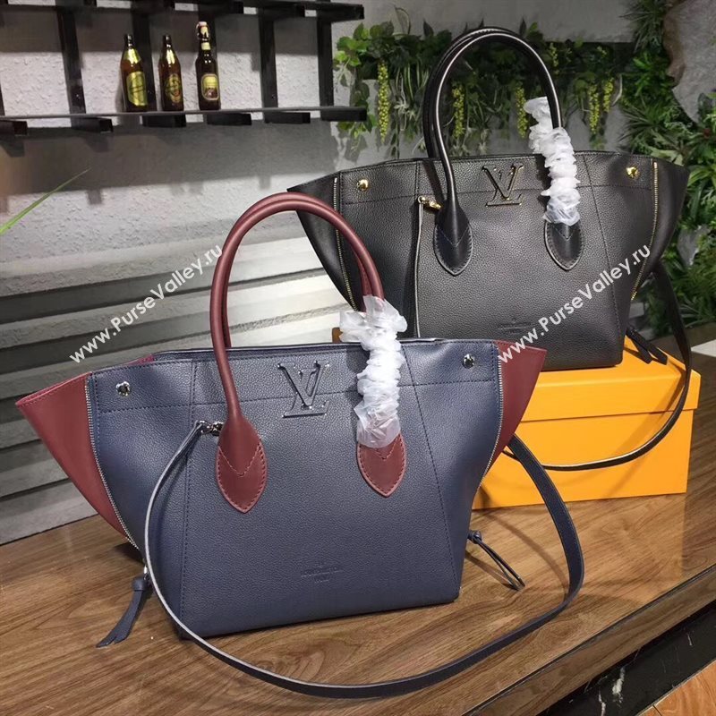 M54842 LV Louis Vuitton Freedom Tote Bag Zipper Real leather Handbag Navy 6727