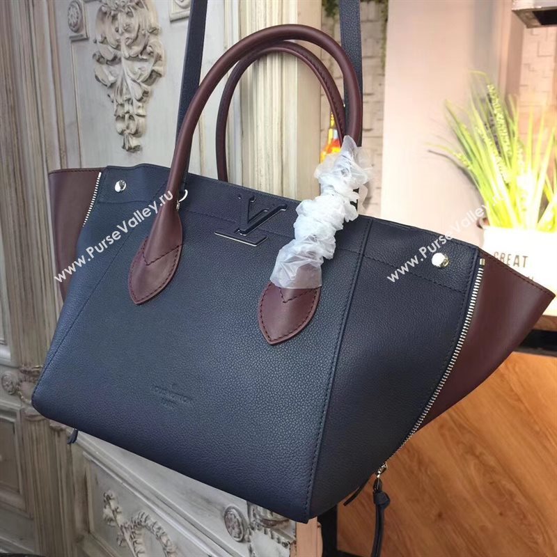 M54842 LV Louis Vuitton Freedom Tote Bag Zipper Real leather Handbag Navy 6727