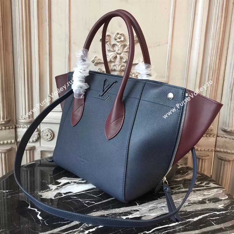 M54842 LV Louis Vuitton Freedom Tote Bag Zipper Real leather Handbag Navy 6727