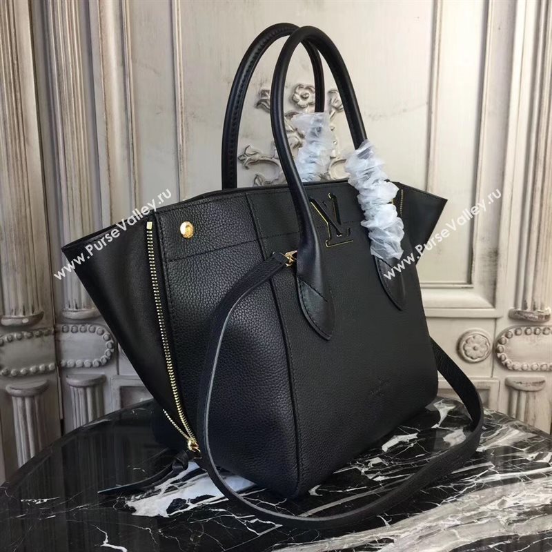 M54843 LV Louis Vuitton Freedom Tote Bag Zipper Real leather Handbag Black 6728