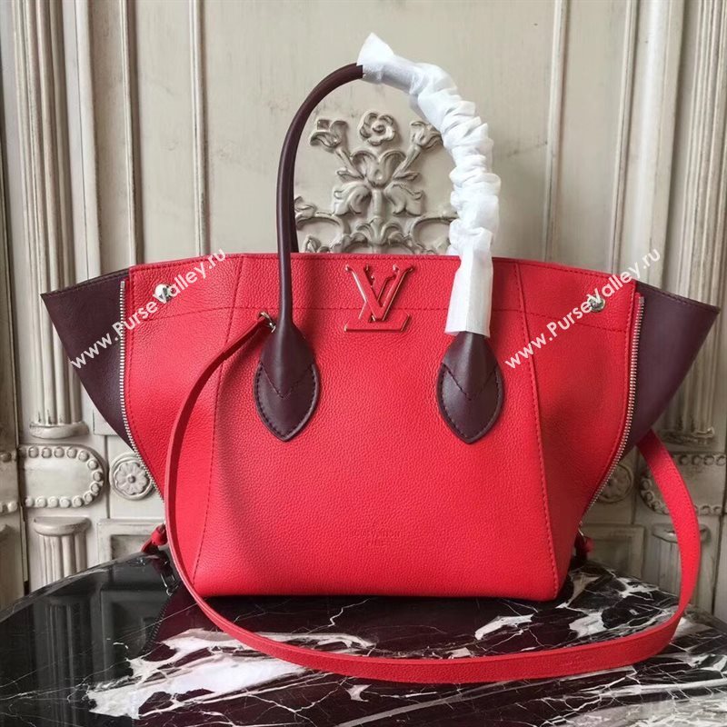 M54844 LV Louis Vuitton Freedom Tote Bag Zipper Real leather Handbag Red 6729