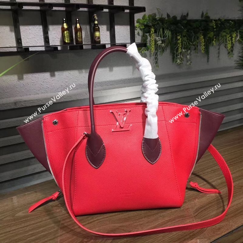 M54844 LV Louis Vuitton Freedom Tote Bag Zipper Real leather Handbag Red 6729